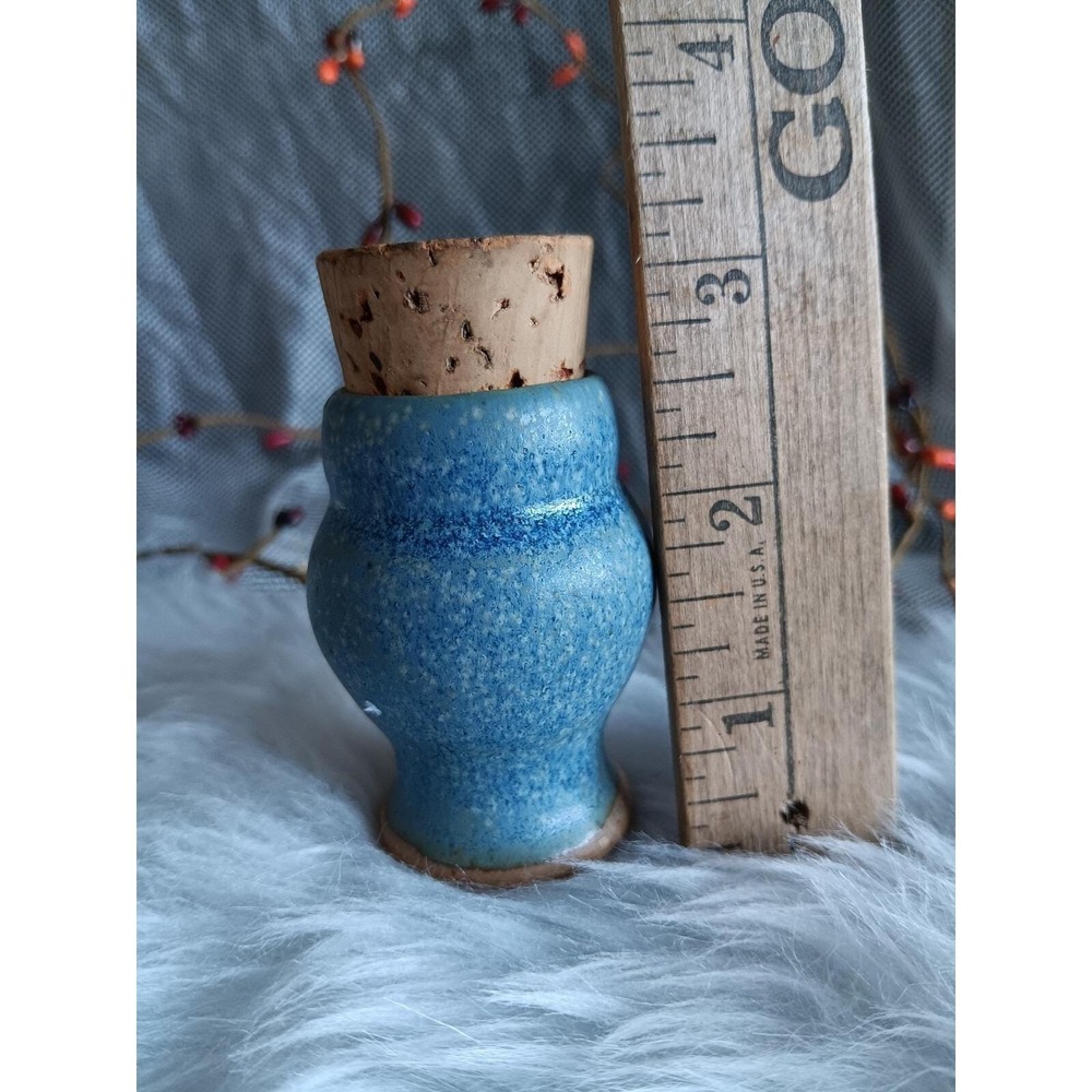Miniature Pottery/Blue Signed Vase With Cork Stopper - Picture 6 of 6